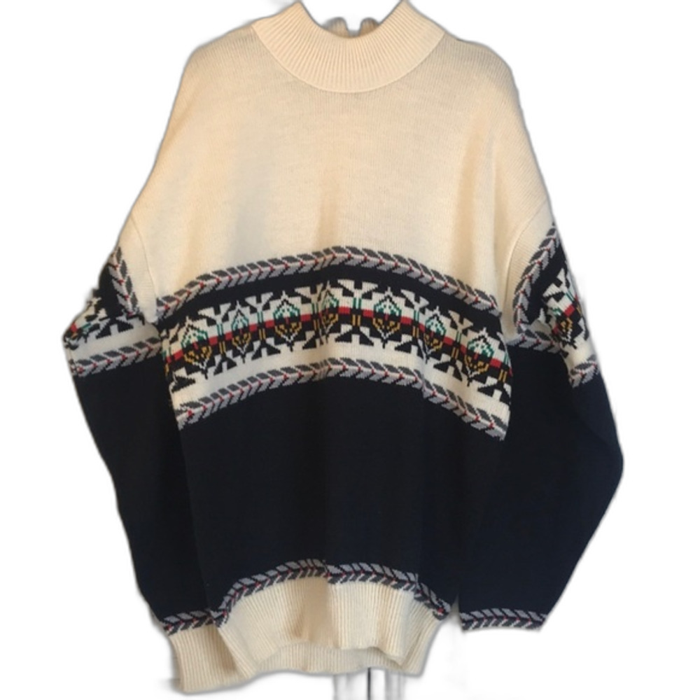 Le Tigre oversized grandpa style western aztec knit sweater size XL 90s